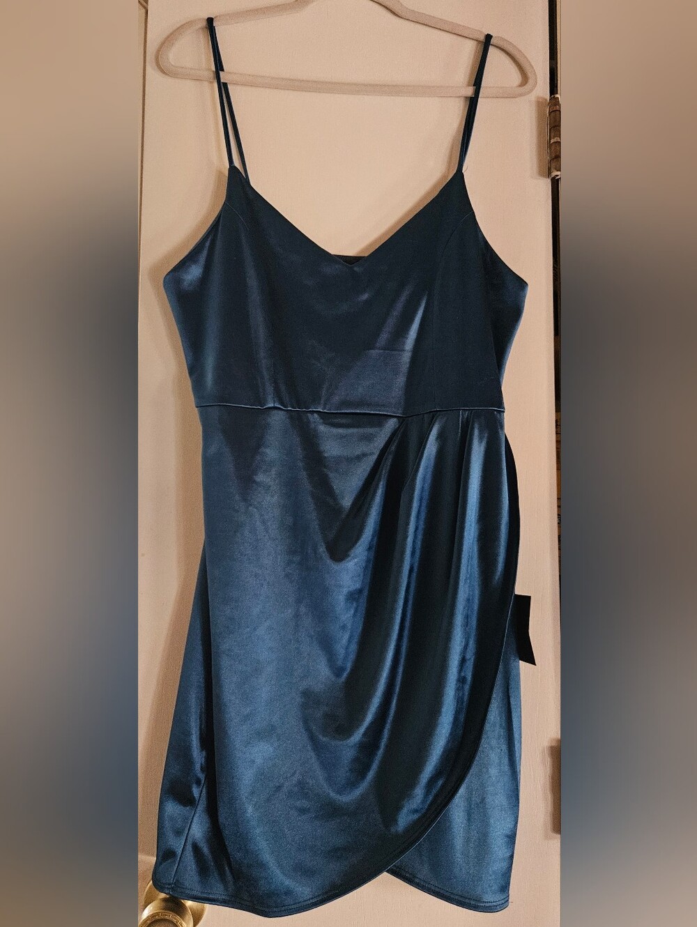 Lulus NWT Teal Satin Draped Wrap Mini Dress XL